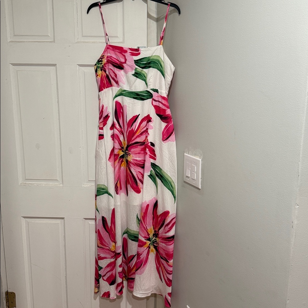 Petal & Pup White Maxi Dress with Pink Floral Design